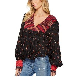 Free People Lou Printed V neck Blouse XS NWT